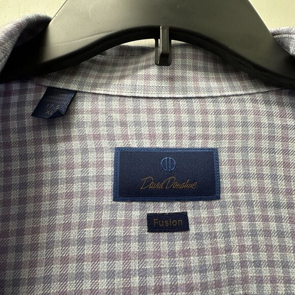 David Donahue Dress Shirt Sz 17.5 XL Fusion Gingham Check Button Up Linen Blend - Picture 9 of 11